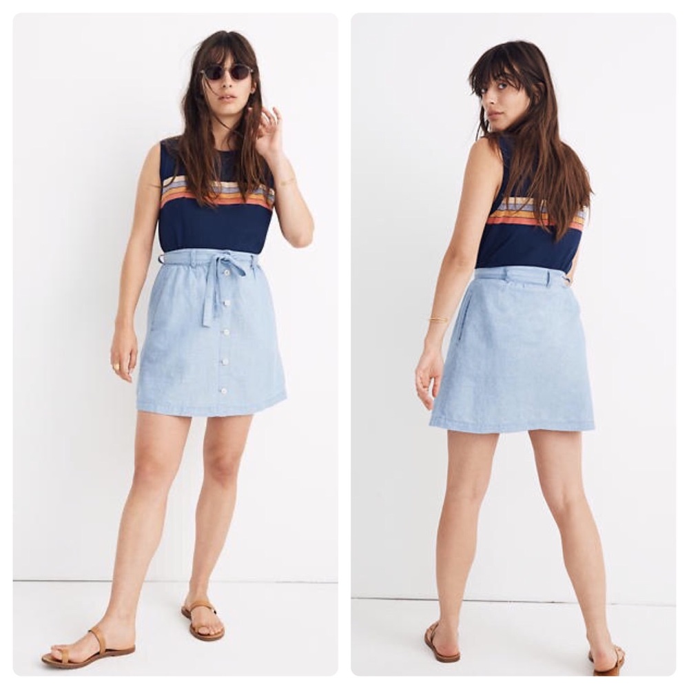 NWT Madewell Denim Button Front Tie Skirt Mini
